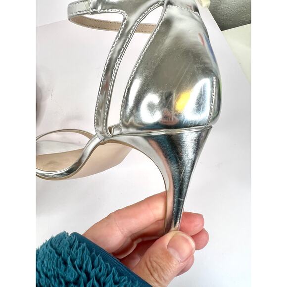 ASOS Size 8 Silver Shiny 3 Inch Ankle Strap Heels Open Toe - Picture 11 of 16